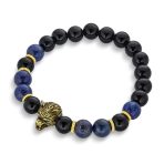 Unisex Jungle Animal Stretch Bracelet with Onyx & Tiger Eye Beads Gold Plated - Image 2