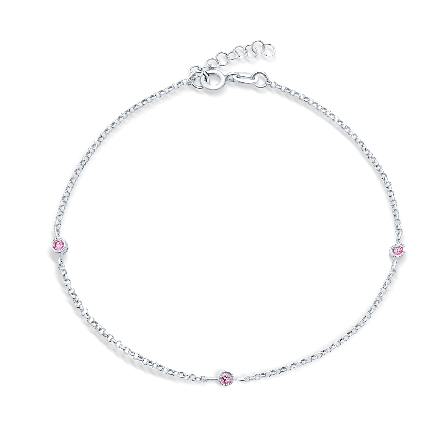 anklet-pink-chain-hotwire_srn-s110327-03a_1 Pink Bead Chain Anklet Ankle Bracelet Sterling Silver 9-10 Inch - Image 1