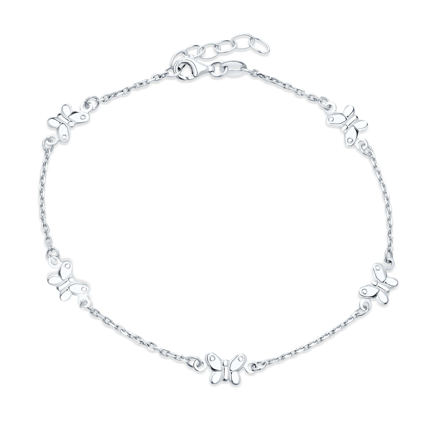 anklet-silver-butterfly-multi_srn-dj88446a_1 Garden Charm Butterfly Anklet Ankle Bracelet Sterling Silver - Image 1