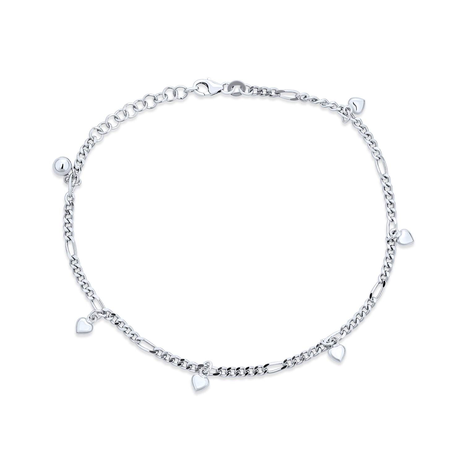anklet-silver-heart-bracelet-sterling-appl-ja-1304145_1 Romantic Hearts Charms Anklet Ankle Bracelet Sterling Silver Adjustable 9, 10 Inch - Image 1