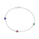 Protection Amulet Minimalist Multi Color Evil Eye Anklet Ankle Bracelet Yellow Gold Plated Sterling Silver Chain 9-10 Inch Adjustable
