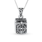 Momenta Holder Locket Box Pendant Necklace Oxidized .925 Sterling Silver