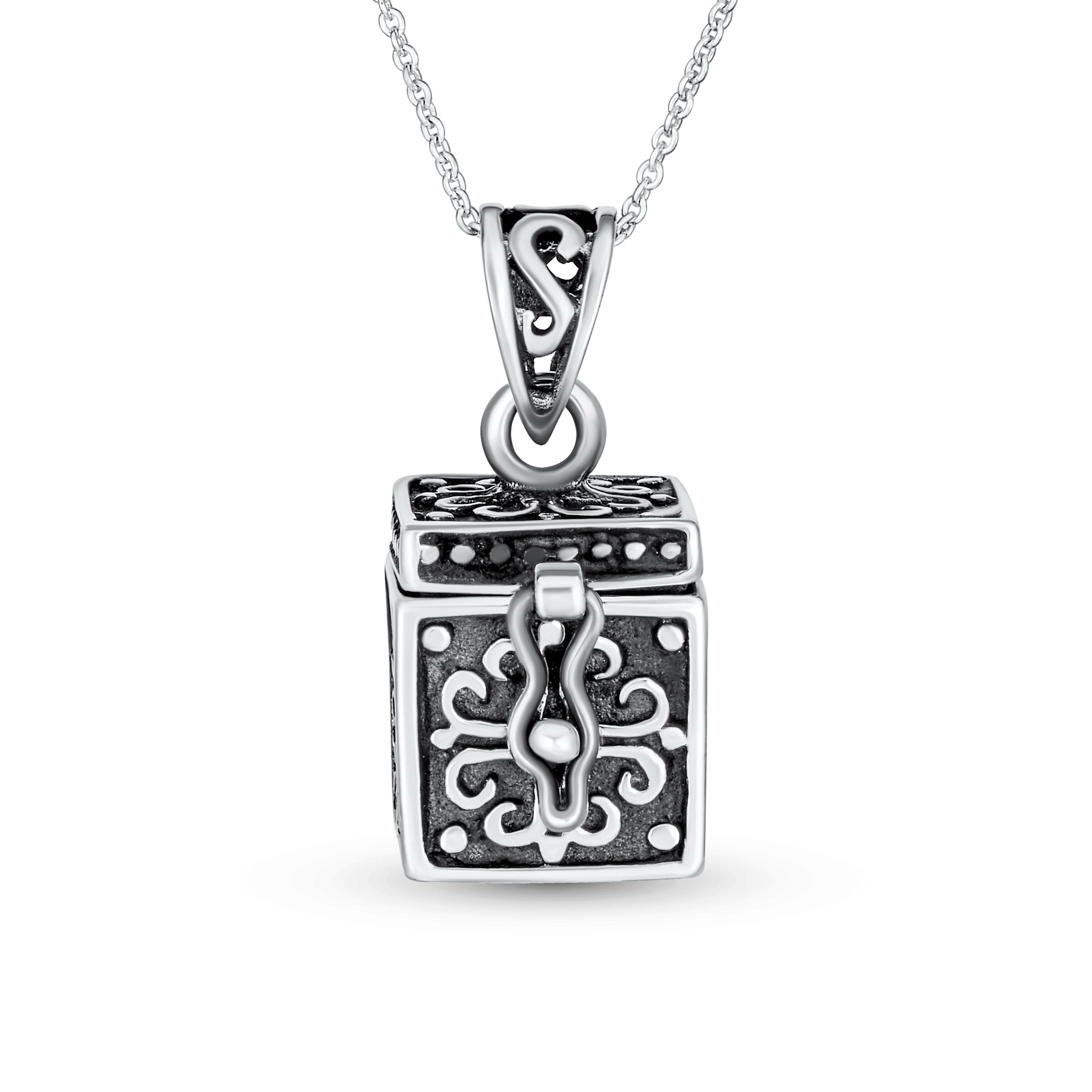 antique-box-cross-locket-pendant-silver_sstr-pbc12-az-1 Momenta Holder Locket Box Pendant Necklace Oxidized .925 Sterling Silver - Image 1