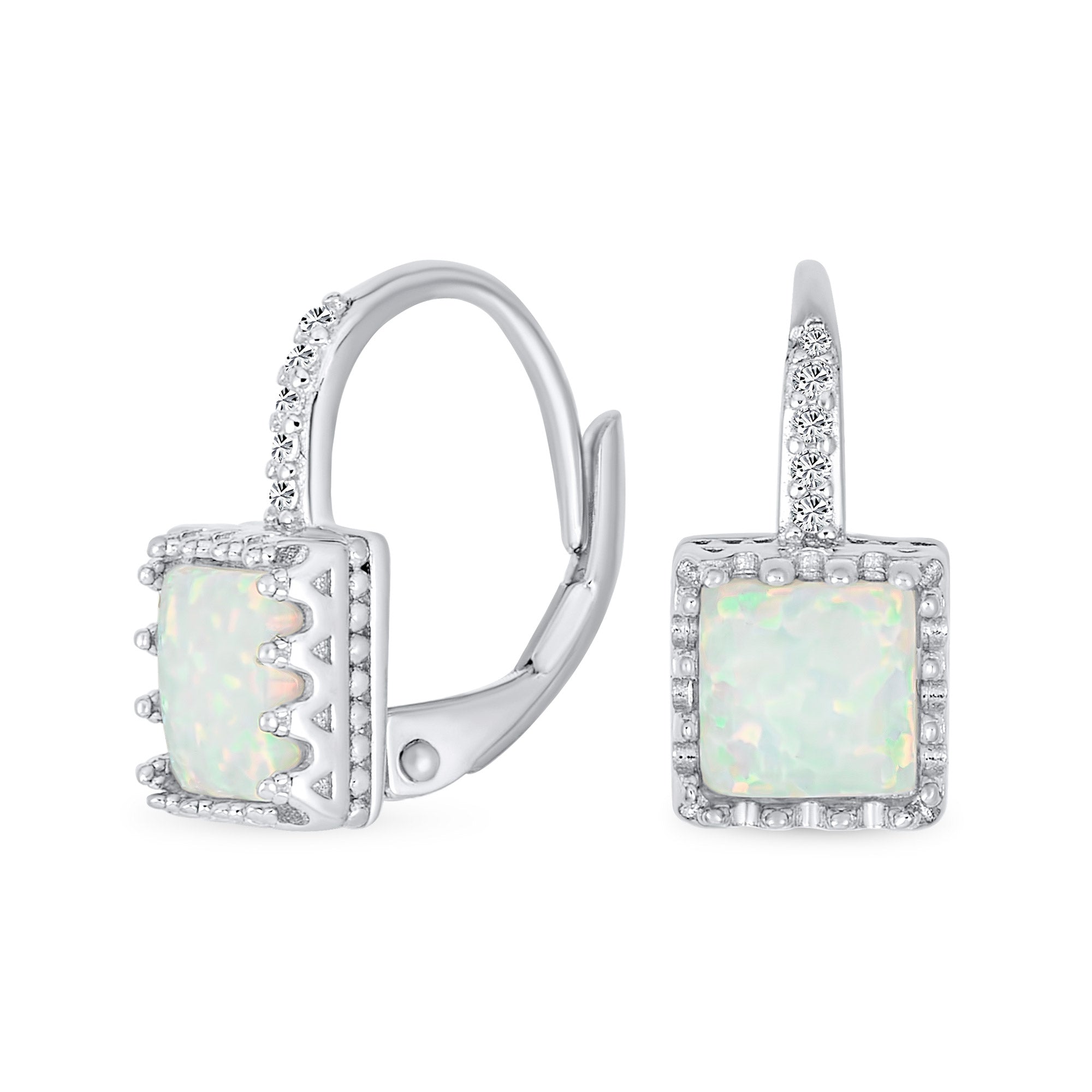 antique-crown-solitaire-white-opal-earrings-xny-es3920a1_01 Art Deco Princess Cut Solitaire White Opal Drop Earrings - Image 1