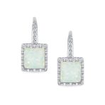 Art Deco Princess Cut Solitaire White Opal Drop Earrings - Image 3
