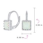Art Deco Princess Cut Solitaire White Opal Drop Earrings - Image 7