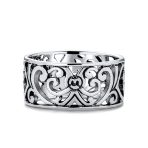 Bail Filigree Scroll Open Leaf Heart Motif Band Ring .925 Sterling Silver 8mm - Image 2