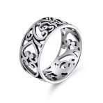 Bail Filigree Scroll Open Leaf Heart Motif Band Ring .925 Sterling Silver 8mm