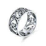 Bail Filigree Scroll Open Leaf Heart Motif Band Ring .925 Sterling Silver 8mm