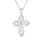 Elegant Spiritual Created White Opal Cross Necklace Pendant .925 Sterling Silver - Image 2