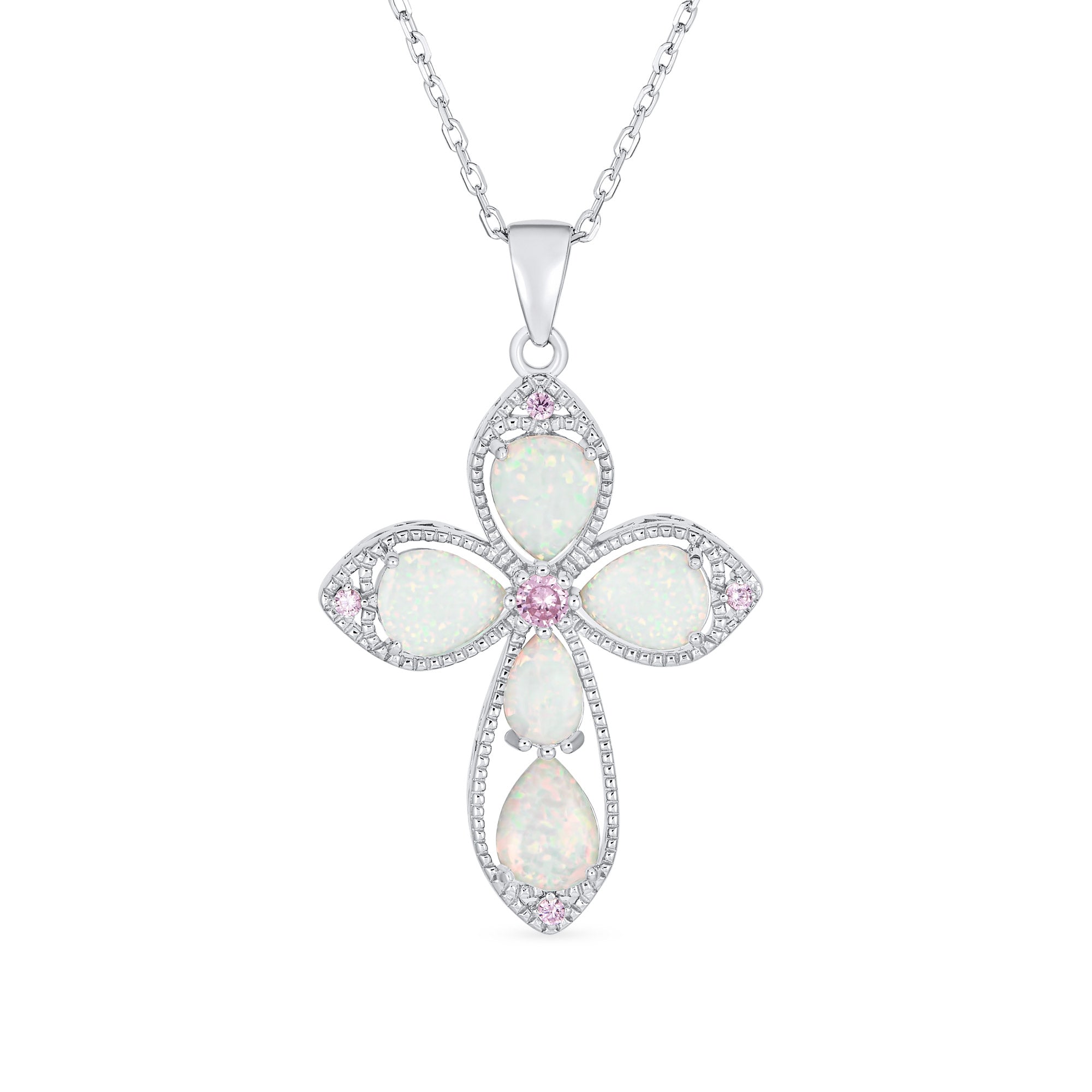 antique-statement-pendant-opal-cross-silver-xny-ps5108a1_012 Elegant Spiritual Created White Opal Cross Necklace Pendant .925 Sterling Silver - Image 1