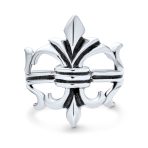 Antique Style Mens Silver Ring Fleur De Lis Oxidized