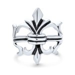 Antique Style Mens Silver Ring Fleur De Lis Oxidized