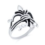 Antique Style Mens Silver Ring Fleur De Lis Oxidized - Image 2