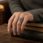 Antique Style Mens Silver Ring Fleur De Lis Oxidized - Image 3