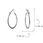 Crescent Tube Hollow Hoop Earrings Sterling Silver Hinged Notched Post 1.75 Inch - Image 7