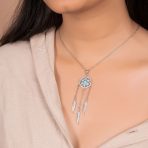 Western Boho Turquoise Feather Dream Catcher Pendant Necklace Sterling Silver - Image 3