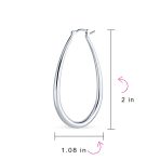 Large Oval Tube Hoop Earrings 2 Inch .925 Sterling Silver Snap Hinged Post - Image 4