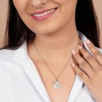 Round Disc Equestrian CZ Horseshoe Pendant Necklace Sterling Silver Western - Image 3