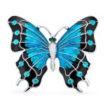 Large Multi Color Butterfly Brooch Pin Crystal Accent Enamel Gold Plated