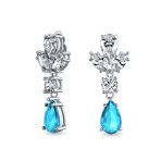 Vintage Art Deco Blue Aquamarine CZ Chandelier Clip-On Earrings Silver Plated - Image 2