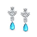 Vintage Art Deco Blue Aquamarine CZ Chandelier Clip-On Earrings Silver Plated - Image 7
