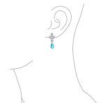 Vintage Art Deco Blue Aquamarine CZ Chandelier Clip-On Earrings Silver Plated - Image 12