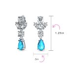Vintage Art Deco Blue Aquamarine CZ Chandelier Clip-On Earrings Silver Plated - Image 17