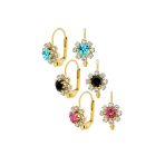 Set of 3 Crystal Flower Gold Plated Drop Earrings Lever Back - Image 3