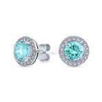 Round Solitaire Halo Purple CZ Stud Earrings.925 Sterling Silver 8MM