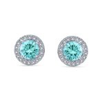 Round Solitaire Halo Purple CZ Stud Earrings.925 Sterling Silver 8MM - Image 5