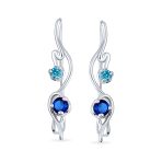 Swirl Wire Ear Cuff Climber Aqua Blue Sapphire CZ Earrings Sterling Silver - Image 2