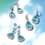 Cocktail 5CT Aqua Blue CZ Halo Cubic Zirconia Trillion Cut Infinity Chandelier Earrings Silver - Image 4
