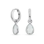 Classic 2 CTW Natural Stone Blue Aquamarine Teardrop Huggie Drop Earrings .925 Sterling Silver