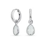 Classic 2 CTW Natural Stone Blue Aquamarine Teardrop Huggie Drop Earrings .925 Sterling Silver