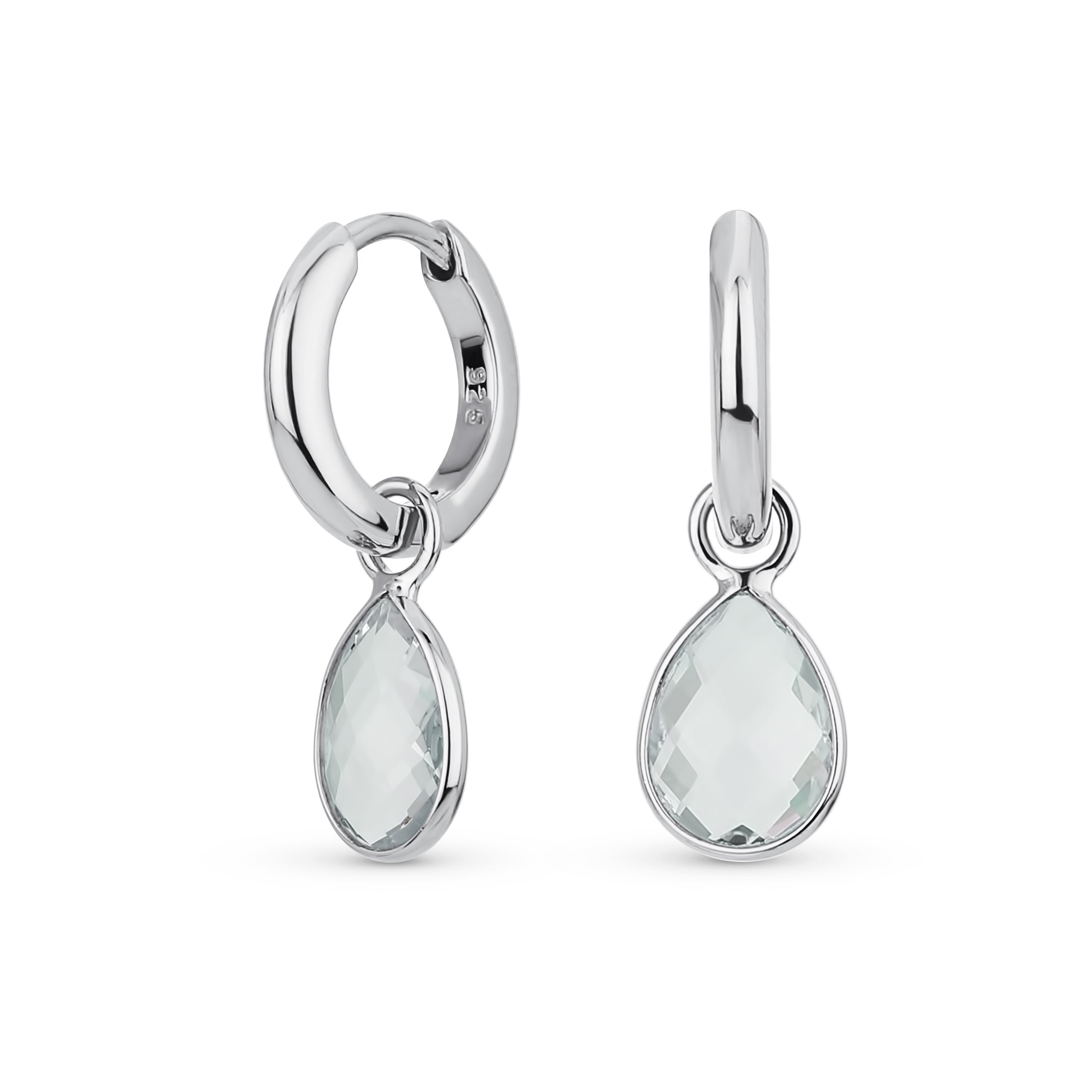 aquamarine_pear_huggie_hoops_vj-vje10586aq Classic 2 CTW Natural Stone Blue Aquamarine Teardrop Huggie Drop Earrings .925 Sterling Silver - Image 1