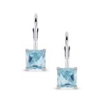 Imitation Amethyst Purple Princess Cut Solitaire AAA CZ Drop Earrings Leverback - Image 11