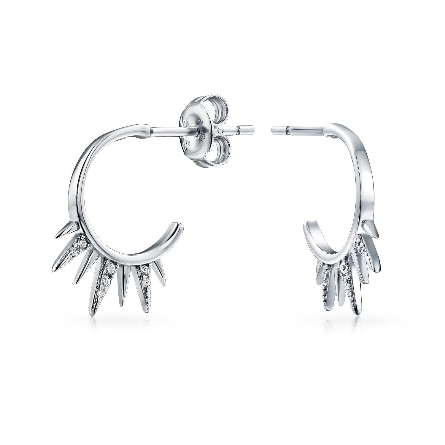 arrow-spike-hoop-earrings-silver_pfs-52-3382rh_1 Punk Rocker Goth Biker CZ Hoop Earrings with Arrow Spike Design for Men - Image 1
