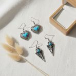 Set of 2 Boho Blue Turquoise Gemstone Arrowhead & Heart Earrings Sterling Silver - Image 2