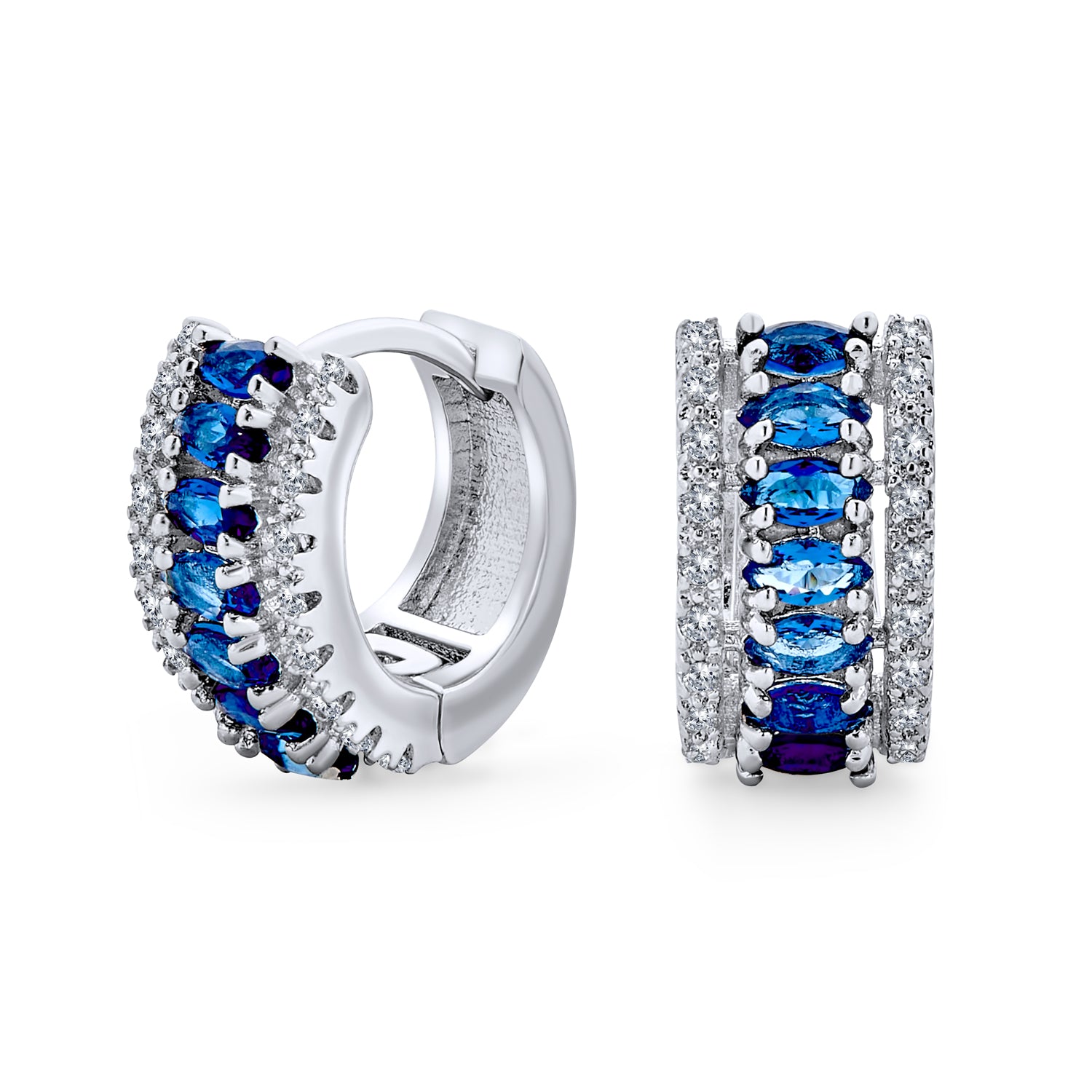 art-deco-blue-sapphire-huggie-earrings-ag-ez-7809-sa_1 Art Deco Style Royal Blue Clear CZ Edge Cubic Zirconia Huggies Mini Hoop Earrings - Image 1
