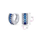 Art Deco Style Royal Blue Clear CZ Edge Cubic Zirconia Huggies Mini Hoop Earrings - Image 5