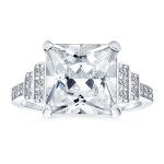 Art Deco Style 5CTW Princess Cut CZ Statement Engagement Ring with Stepped Side Stones Sterling Silver