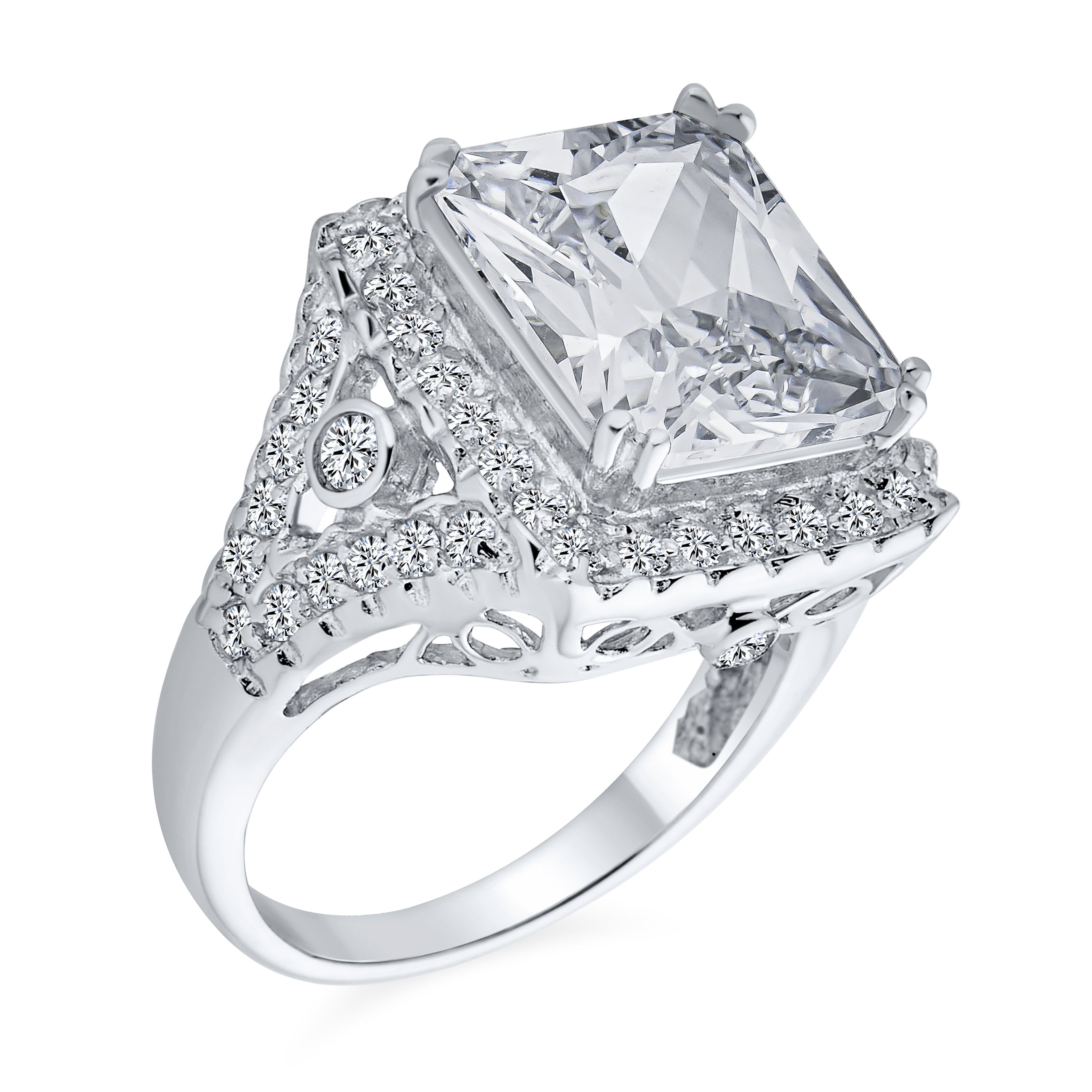 art-deco-cz-halo-engagement-ring-mdr-2092r-014-02 Art Deco 7 CTW Emerald Cut Engagement Ring AAA CZ Statement - Image 1