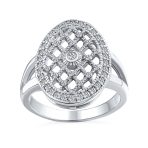Art Deco Large Oval Pave Cluster CZ Statement Engagement Ring Sterling Silver