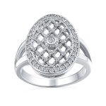 Art Deco Large Oval Pave Cluster CZ Statement Engagement Ring Sterling Silver