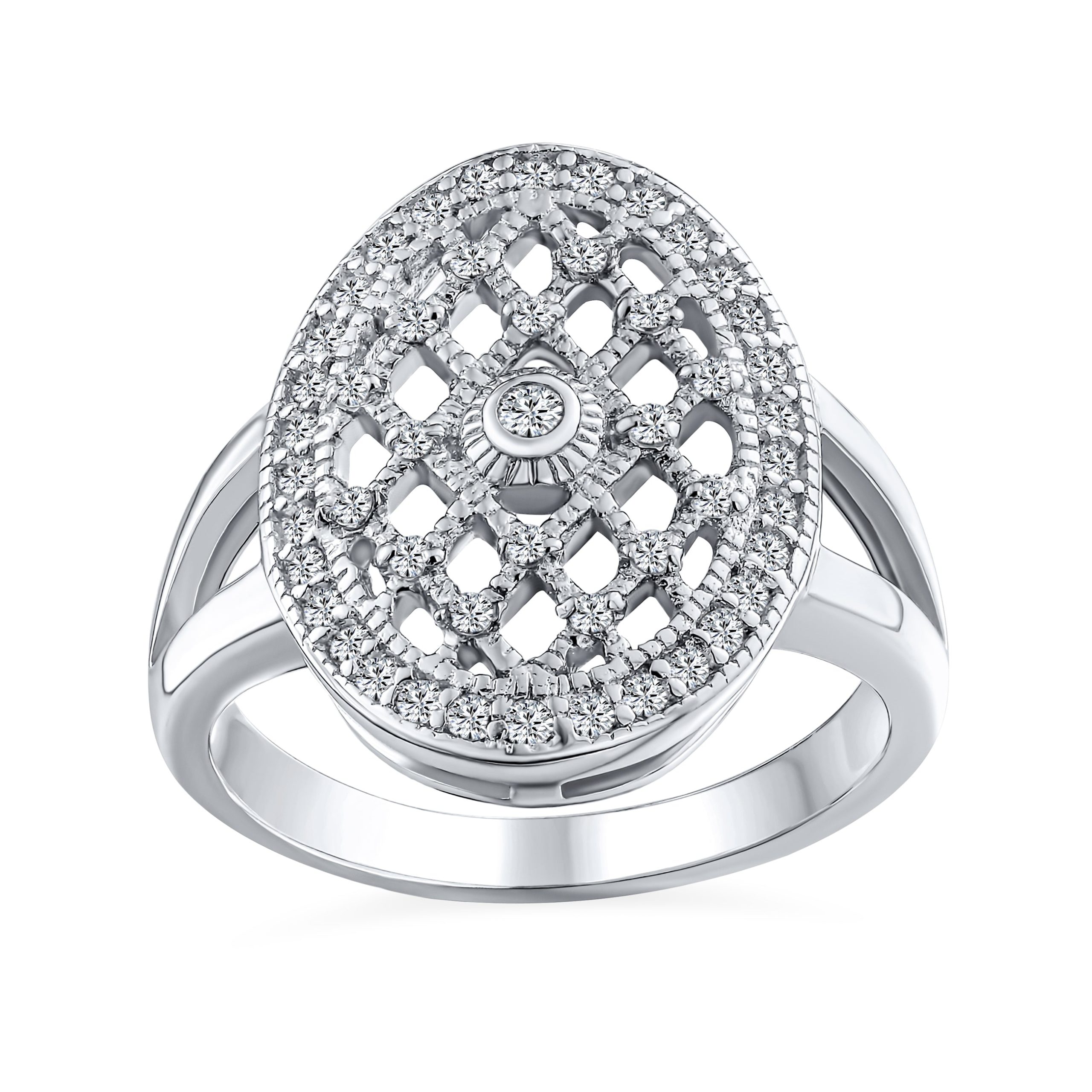 art-deco-oval-cz-engagement-ring-cl-w9117-01 Art Deco Large Oval Pave Cluster CZ Statement Engagement Ring Sterling Silver - Image 1