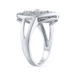 Art Deco Large Oval Pave Cluster CZ Statement Engagement Ring Sterling Silver - Image 2