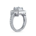 Vintage Art Deco Style CZ Milgrain Princess Cut Halo Engagement Ring Silver - Image 2