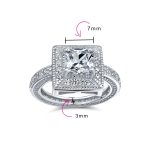 Vintage Art Deco Style CZ Milgrain Princess Cut Halo Engagement Ring Silver - Image 4