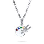 Art Palette Paint Brush Pendant Necklace Sterling Silver